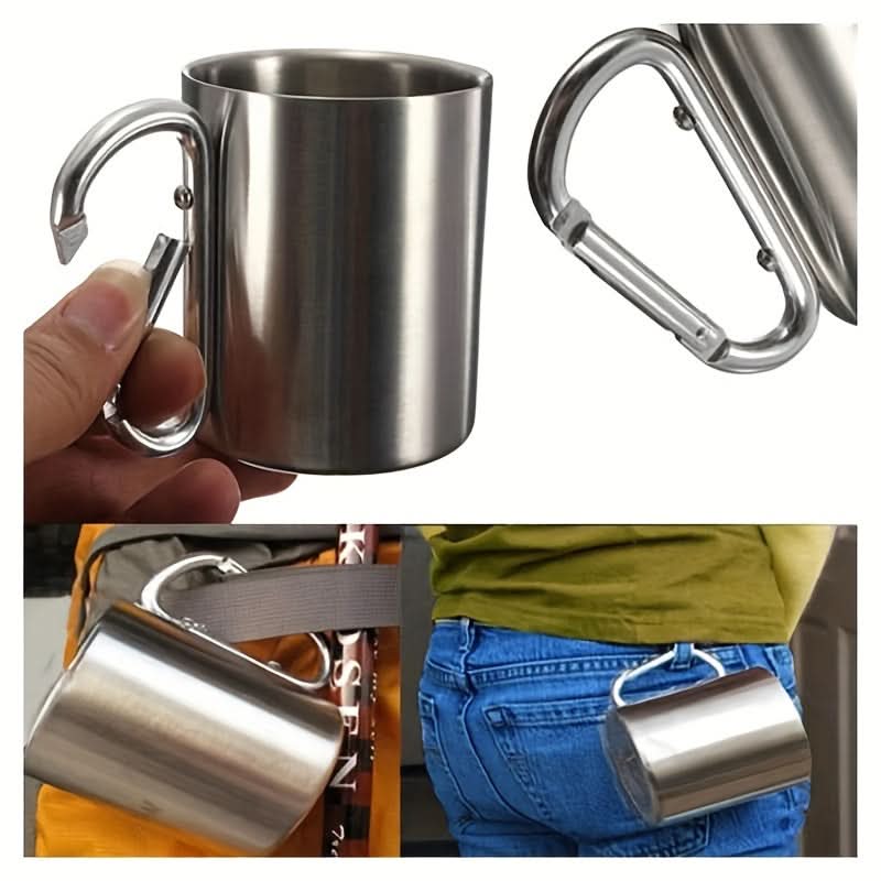 Camping Cup Stainless Steel Integrated Buckle Handle 180 mL
