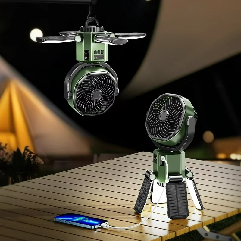 Camping Fan Foldable Adjustable Height LED Light