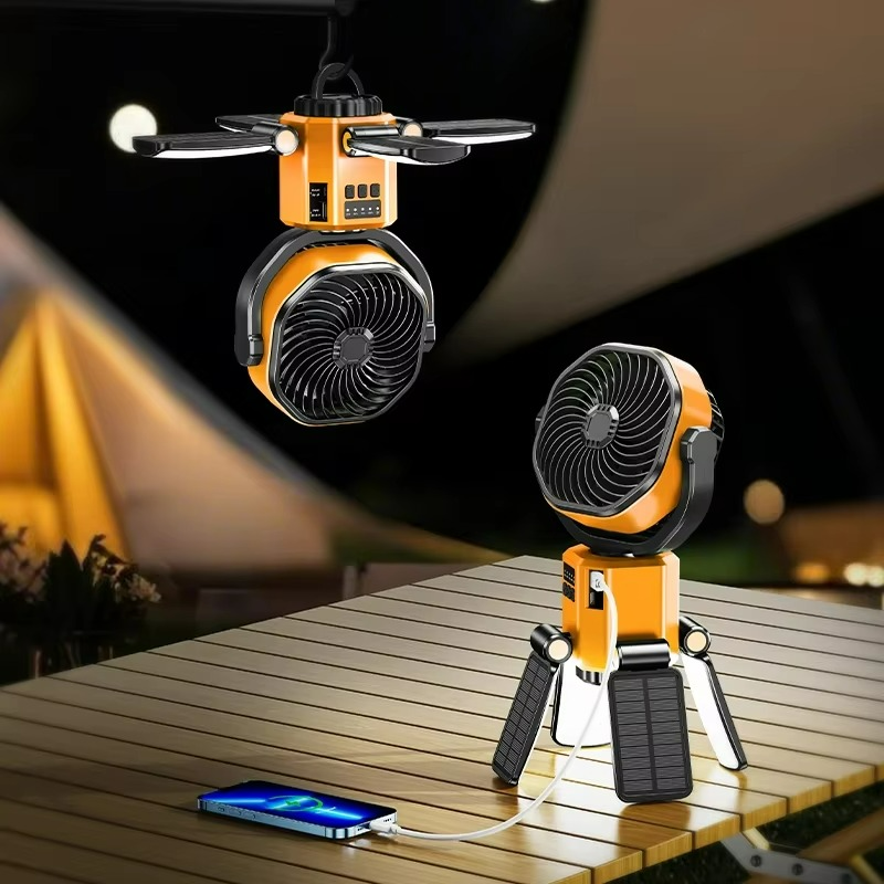 Camping Fan Foldable Adjustable Height LED Light