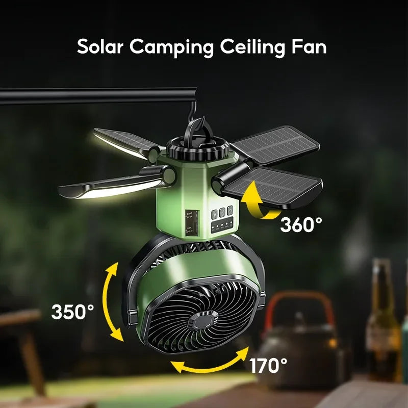 Camping Fan Solar Rechargeable 6000mAh