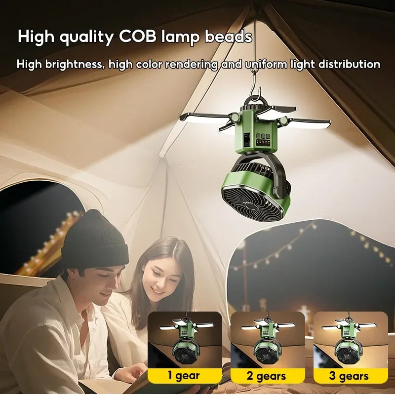 Camping Fan Solar Rechargeable 6000mAh