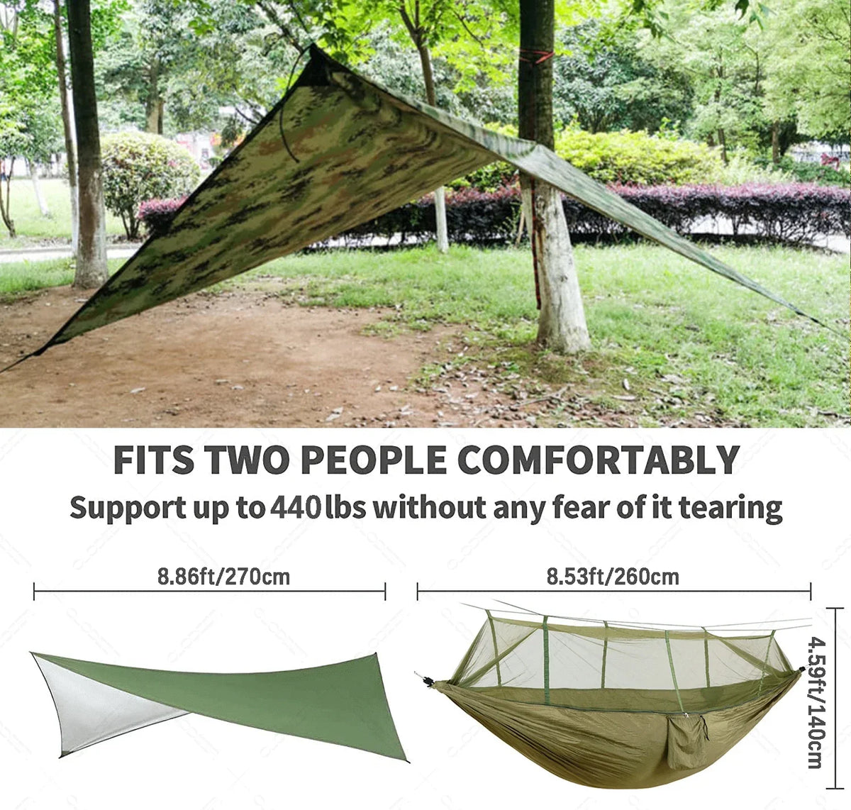 Camping Hammock Two Person Mosquito Net & Rain Cover