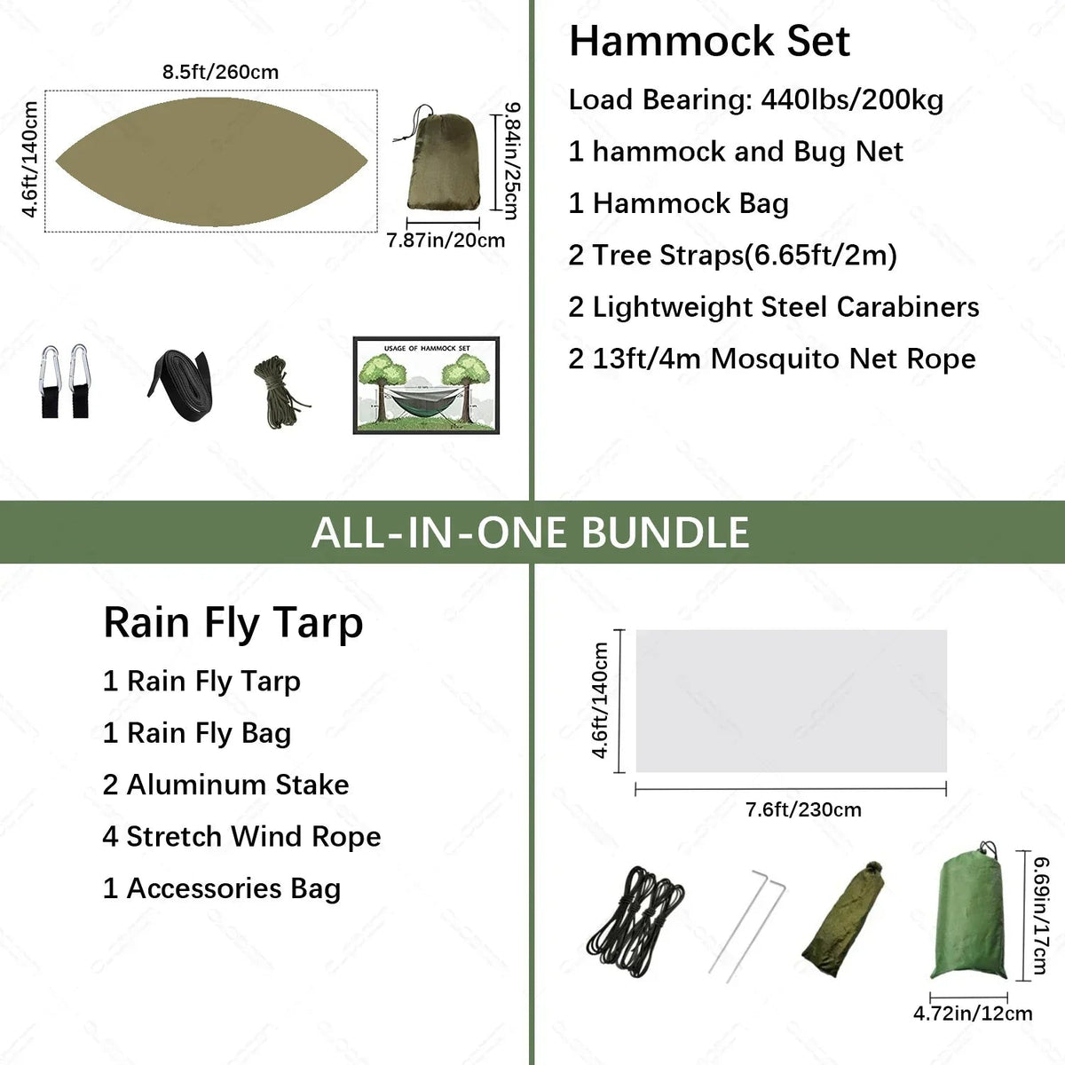 Camping Hammock Ultralight Mosquito Net & Rain Tarp