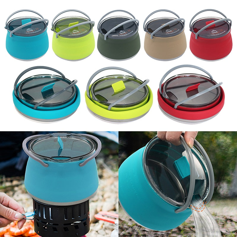 Camping Kettle Collapsible Stainless Steel 1L Capacity