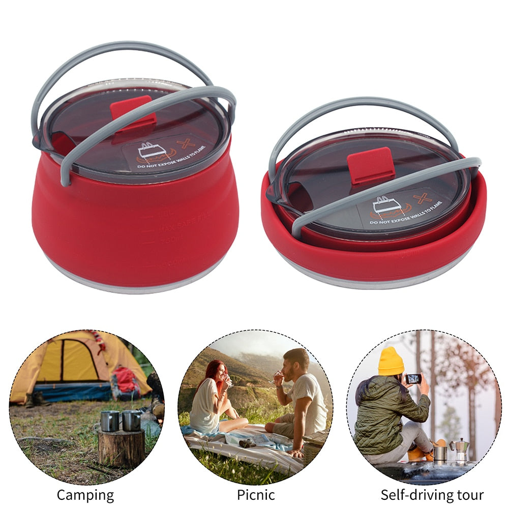 Camping Kettle Collapsible Stainless Steel 1L Capacity
