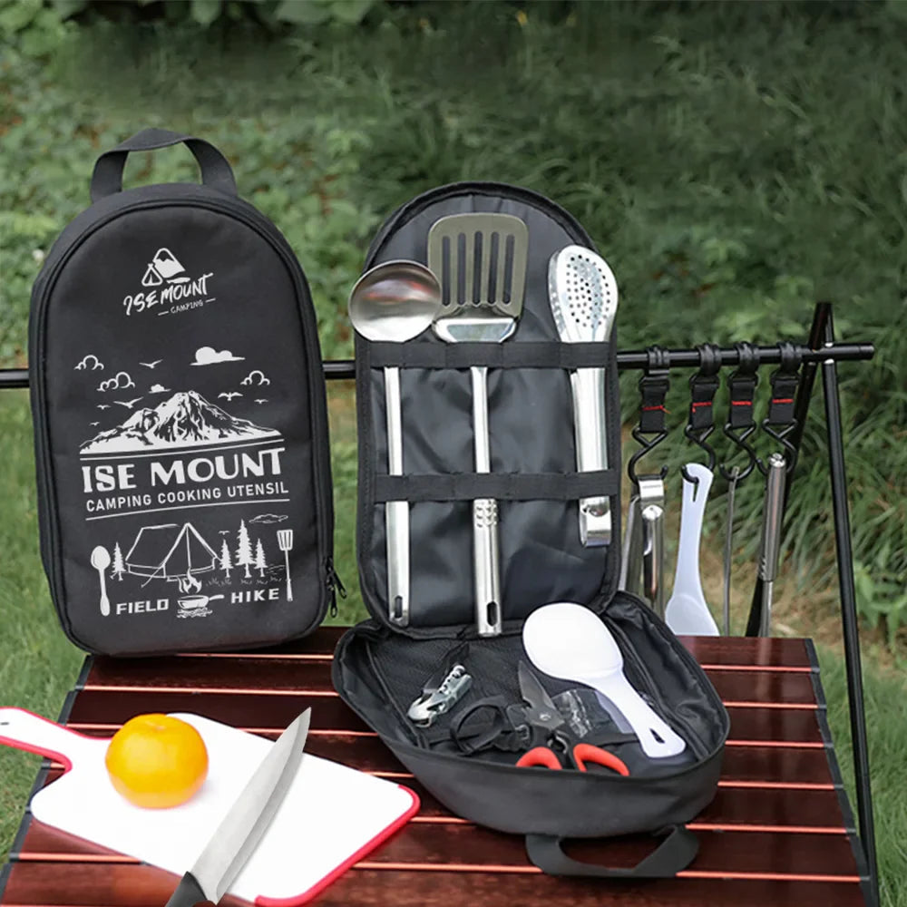Camping Kitchen Set 9-Piece Stainless Steel With Carry Bag