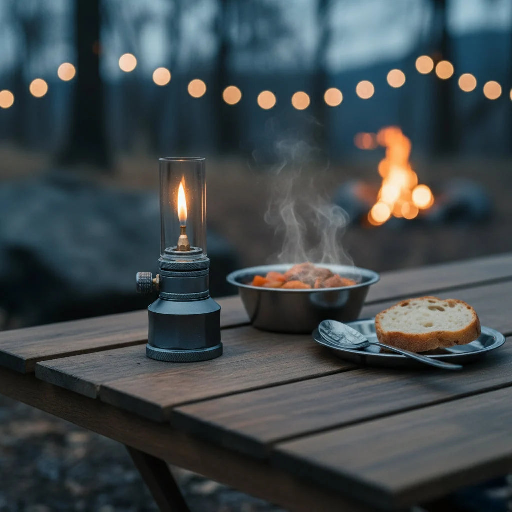 Camping Lantern Butane Aluminum & Glass Adjustable Flame