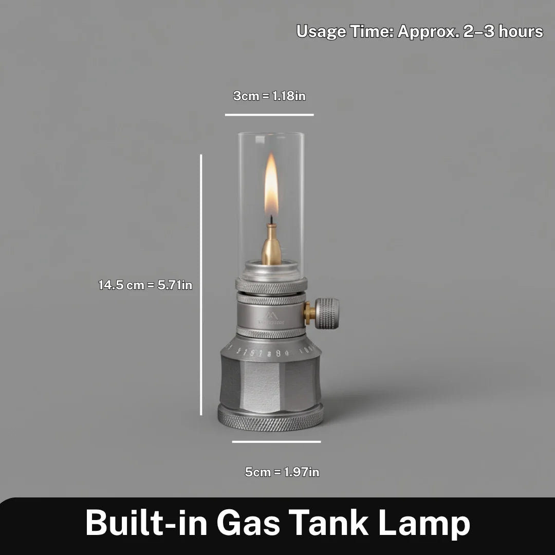 Camping Lantern Butane Aluminum & Glass Adjustable Flame