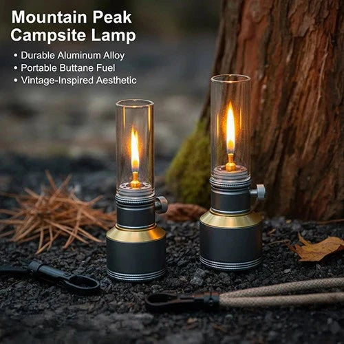 Camping Lantern Butane Aluminum & Glass Adjustable Flame