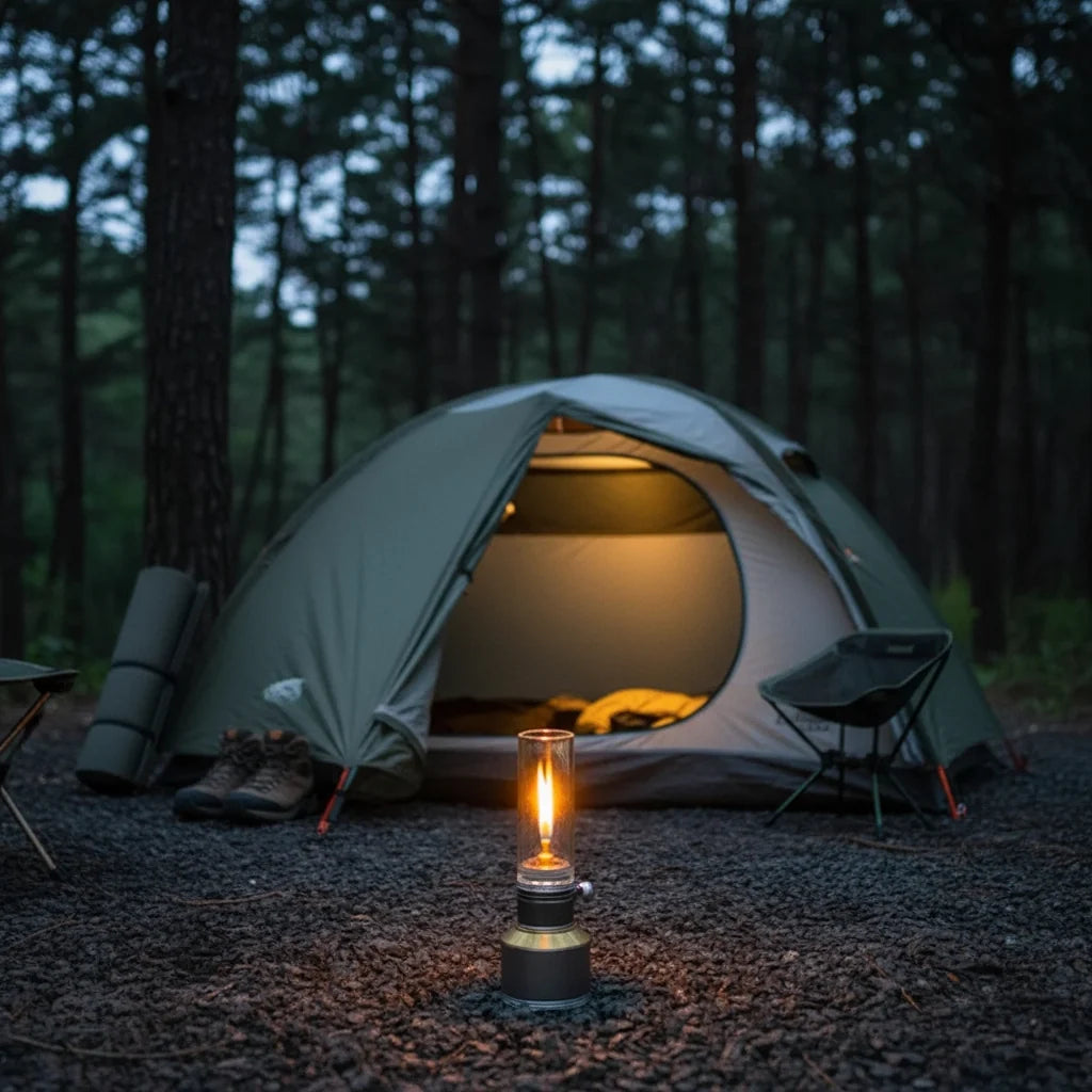 Camping Lantern Butane Aluminum & Glass Adjustable Flame