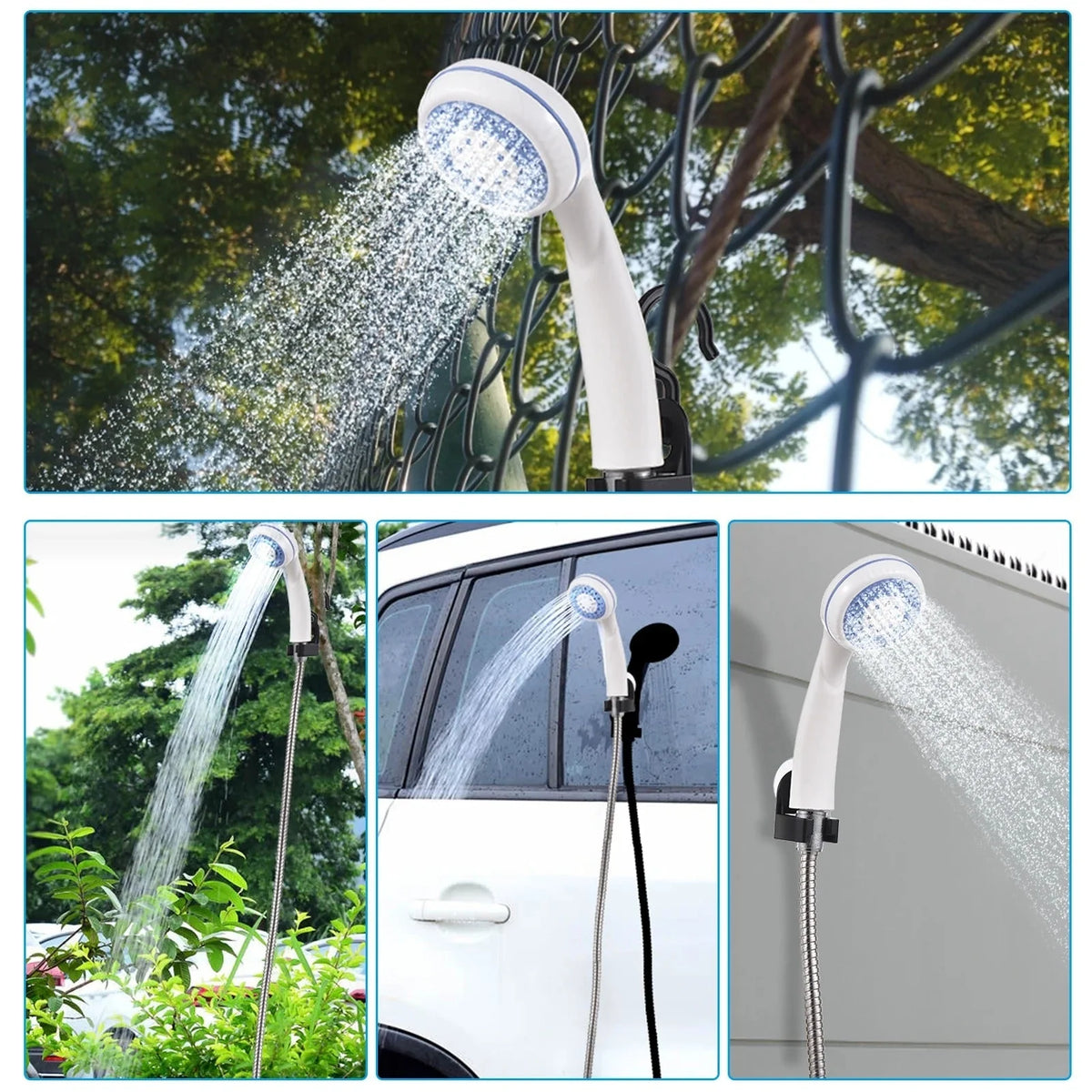 Camping Shower USB Rechargeable Adjustable Flow Long Hose