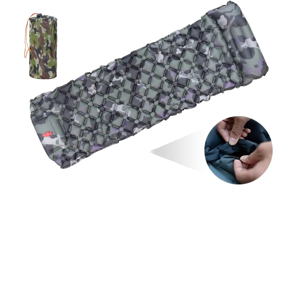 Camping Sleeping Pad Self-Inflating Built-In Pillow Lightweight