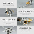Camping Stove Compact Adjustable Flame Stainless Steel & Aluminum