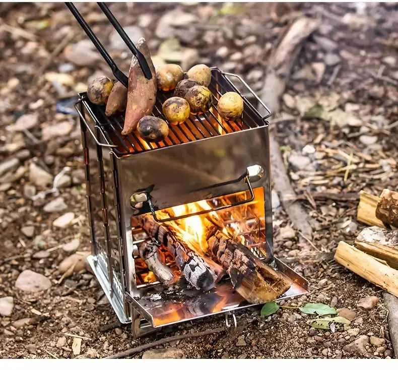 Camping Stove Foldable Stainless Steel Compact With Storage Bag