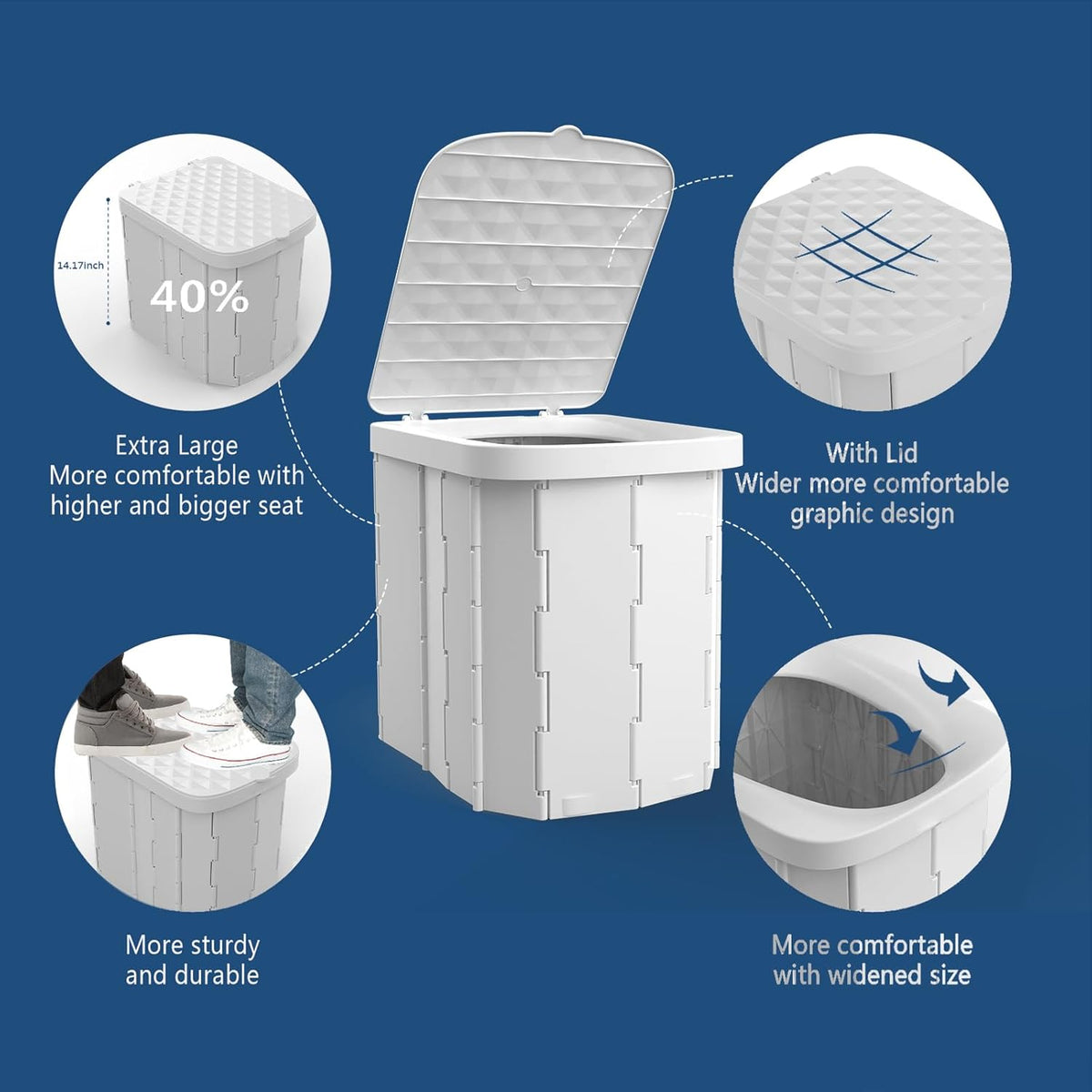 Camping Toilet Foldable ABS Plastic 400 Lb Capacity