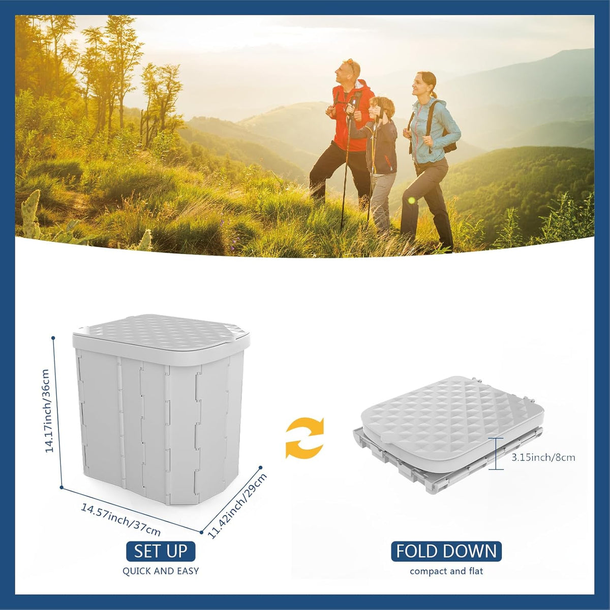 Camping Toilet Foldable ABS Plastic 400 Lb Capacity