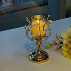 Candle Holder Floral Crystal Glass & Iron