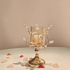 Candle Holder Floral Crystal Glass & Iron