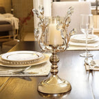 Candle Holder Floral Crystal Glass & Iron