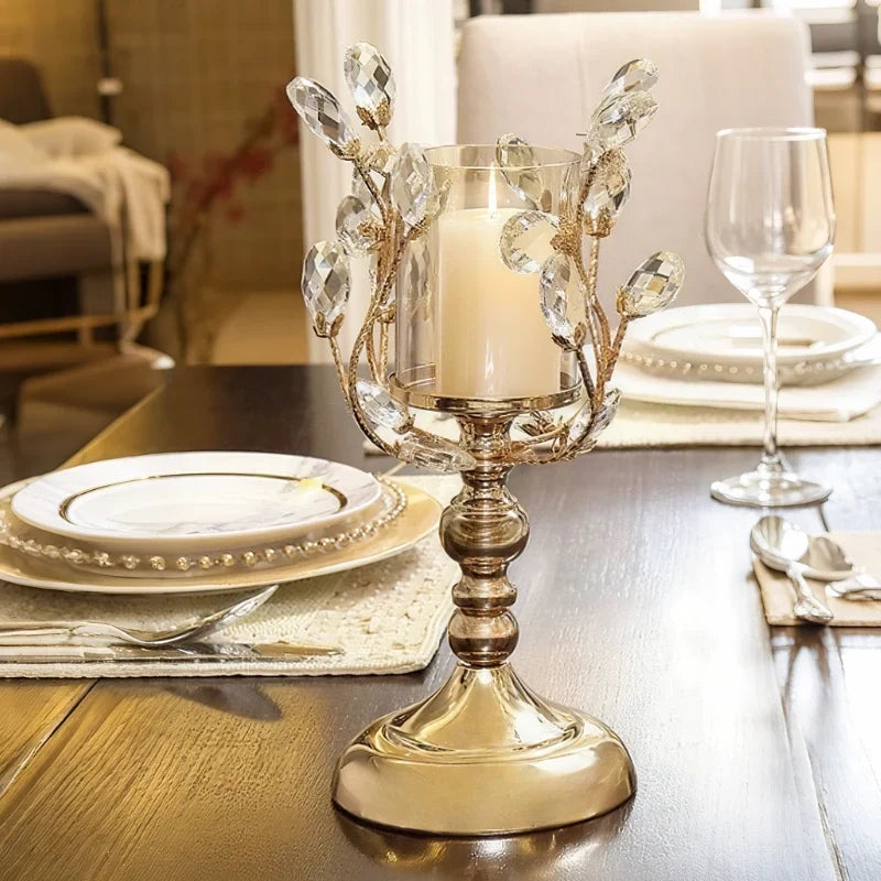 Candle Holder Floral Crystal Glass & Iron
