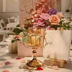 Candle Holder Floral Crystal Glass & Iron