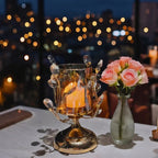 Candle Holder Floral Crystal Glass & Iron
