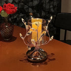 Candle Holder Floral Crystal Glass & Iron
