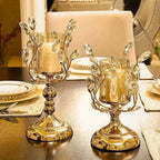 Candle Holder Floral Crystal Glass & Iron