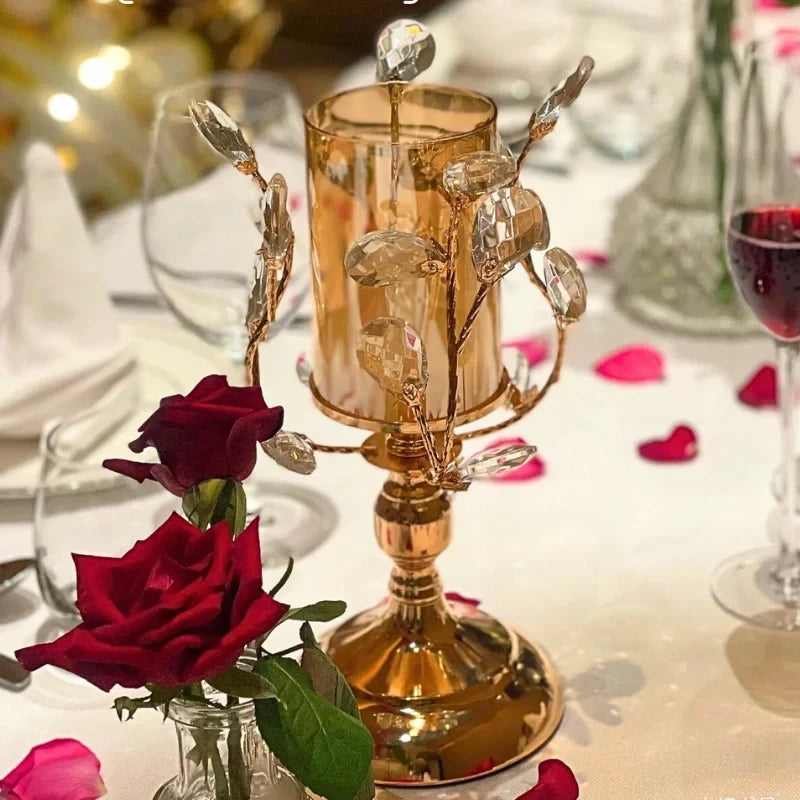 Candle Holder Floral Crystal Glass & Iron