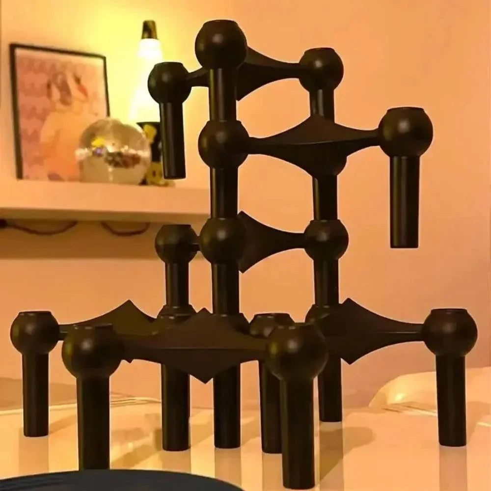 Candle Holder Geometric Polished Metal For Standard Tapers