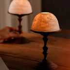 Candle Holder Hand-Carved Porcelain Dome Walnut Wood Base