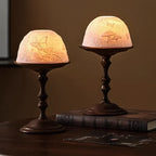 Candle Holder Hand-Carved Porcelain Dome Walnut Wood Base