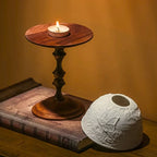 Candle Holder Hand-Carved Porcelain Dome Walnut Wood Base