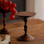 Candle Holder Hand-Carved Porcelain Dome Walnut Wood Base