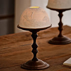 Candle Holder Hand-Carved Porcelain Dome Walnut Wood Base