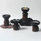 Candle Holder Handcrafted Textured Cement & Wood
