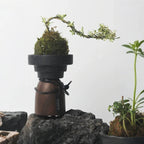 Candle Holder Handcrafted Textured Cement & Wood