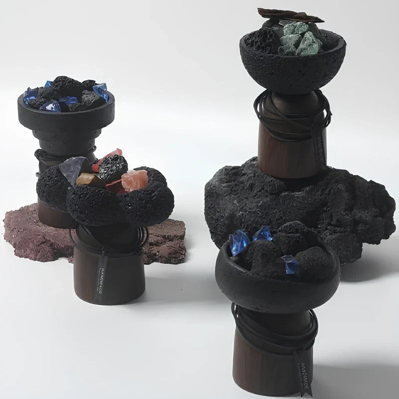 Candle Holder Handcrafted Textured Cement & Wood