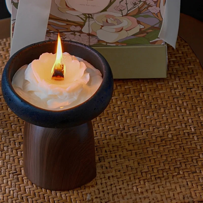 Candle Holder Handcrafted Textured Cement & Wood