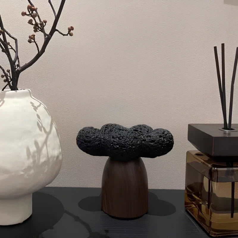 Candle Holder Handcrafted Textured Cement & Wood