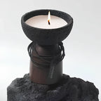 Candle Holder Handcrafted Textured Cement & Wood