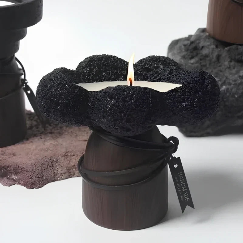 Candle Holder Handcrafted Textured Cement & Wood
