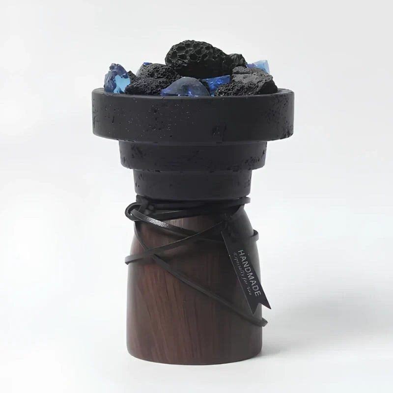 Candle Holder Handcrafted Textured Cement & Wood