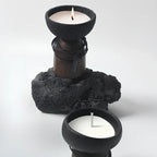 Candle Holder Handcrafted Textured Cement & Wood