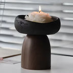 Candle Holder Handcrafted Textured Cement & Wood