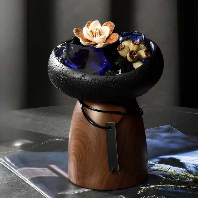 Candle Holder Handcrafted Textured Cement & Wood