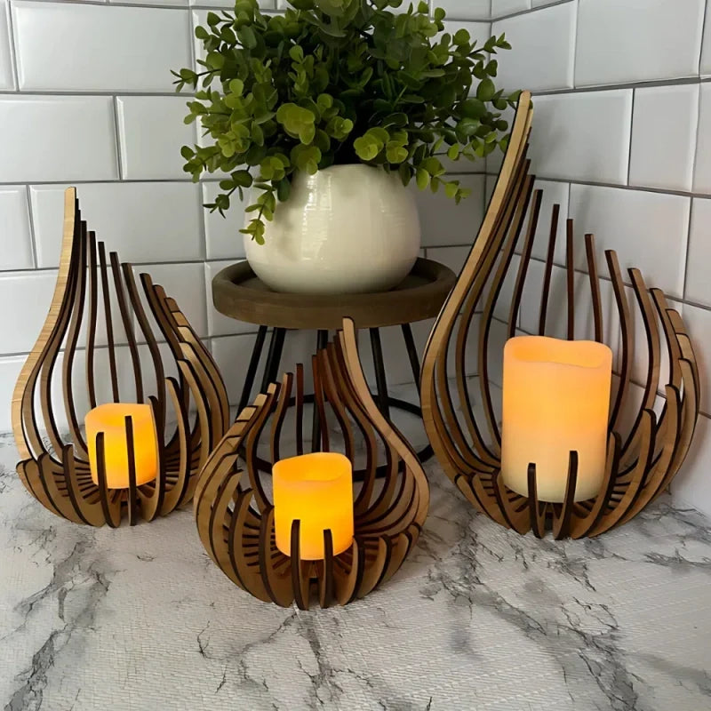 Candle Holder Handcrafted Wood Teardrop DIY Assembly