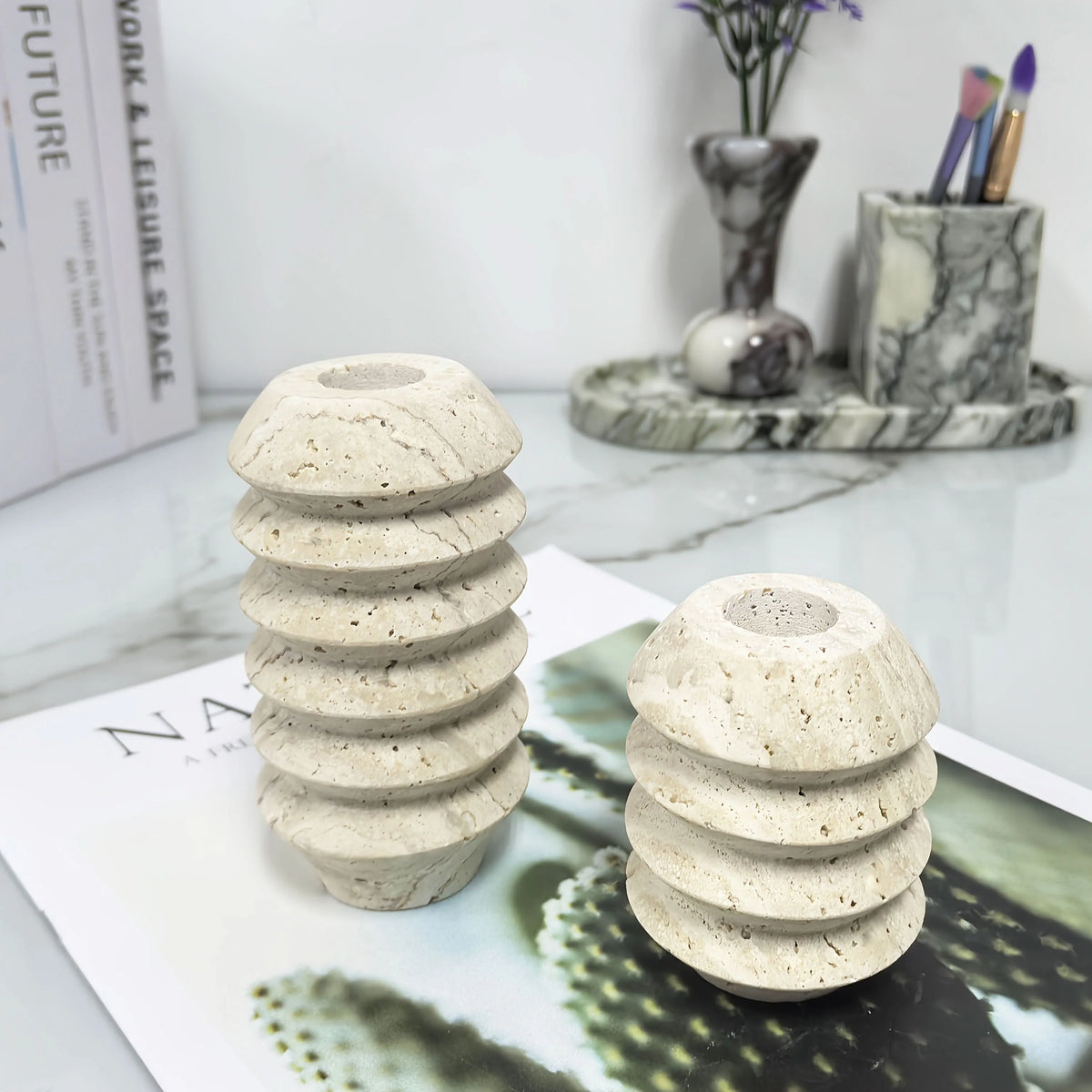 Candle Holder Polished Marble Roman-Inspired