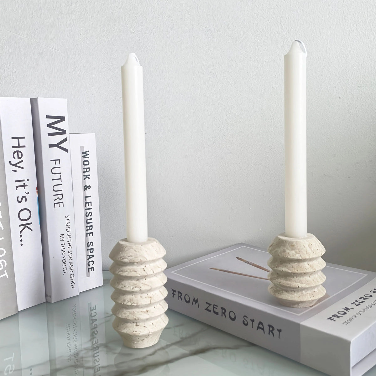 Candle Holder Polished Marble Roman-Inspired