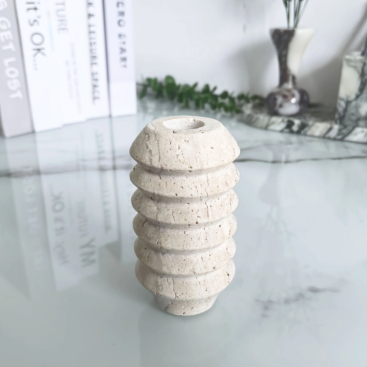 Candle Holder Polished Marble Roman-Inspired